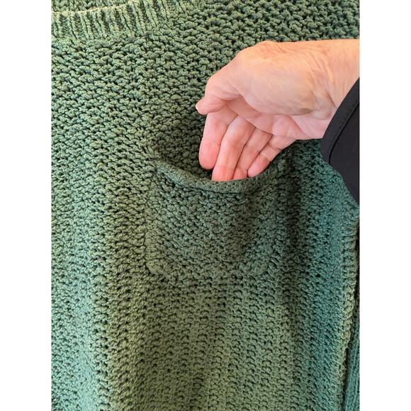 Roxy Women’s M Textured Knit Sweater Green Cotton Crewneck Pocket Detail - Picture 5 of 10